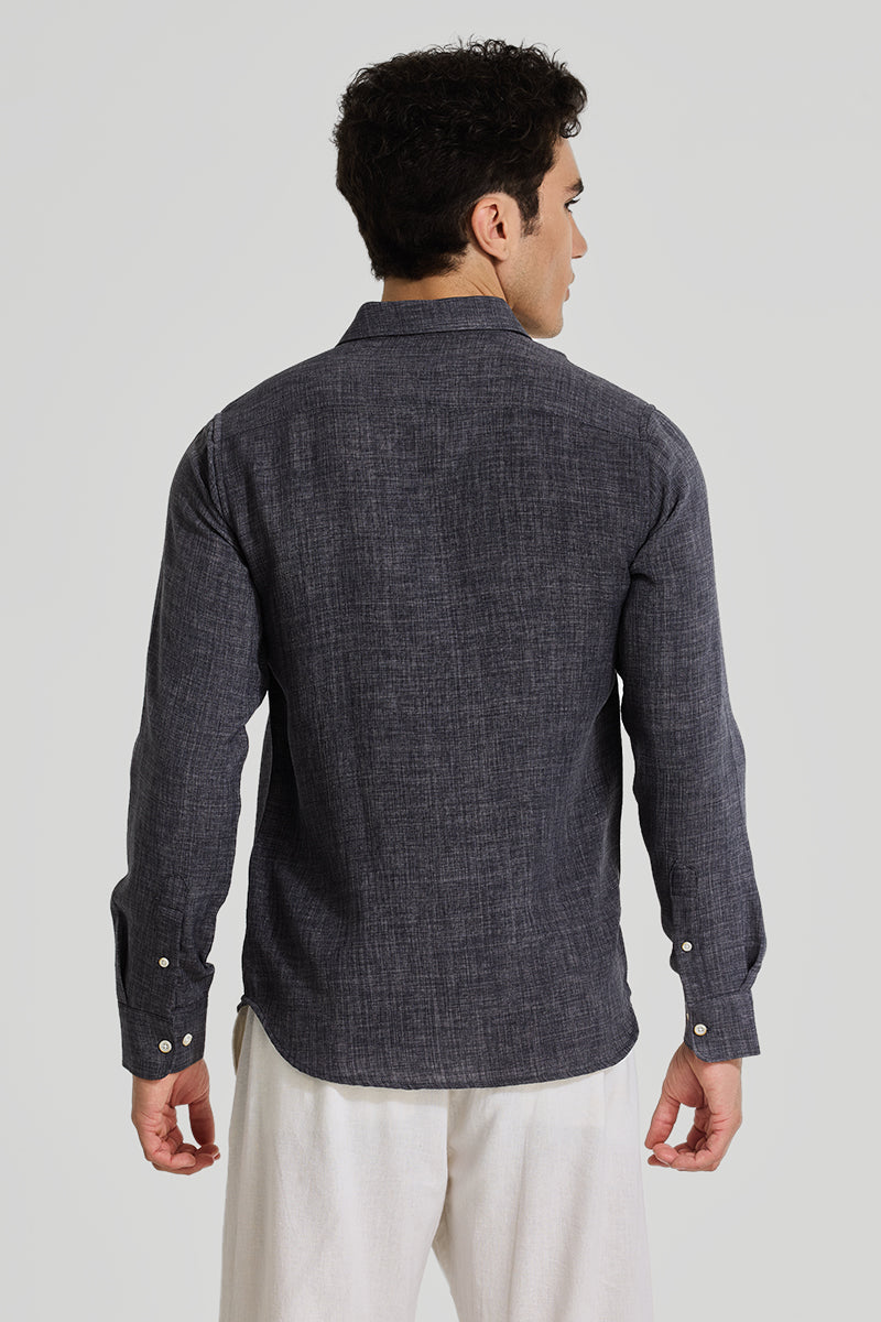 Charcoal Grey Textured Slim Fit Shirt