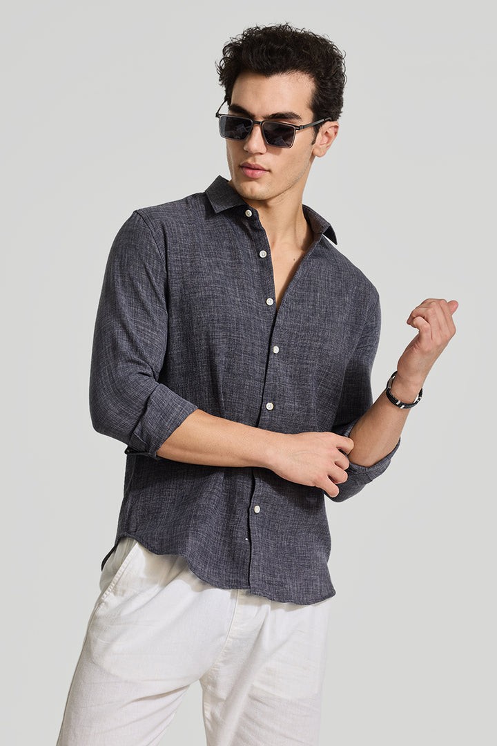 Charcoal Grey Textured Slim Fit Shirt