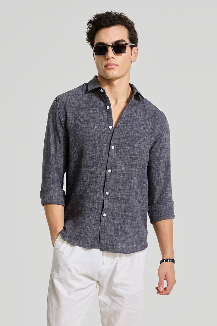 Charcoal Grey Textured Slim Fit Shirt