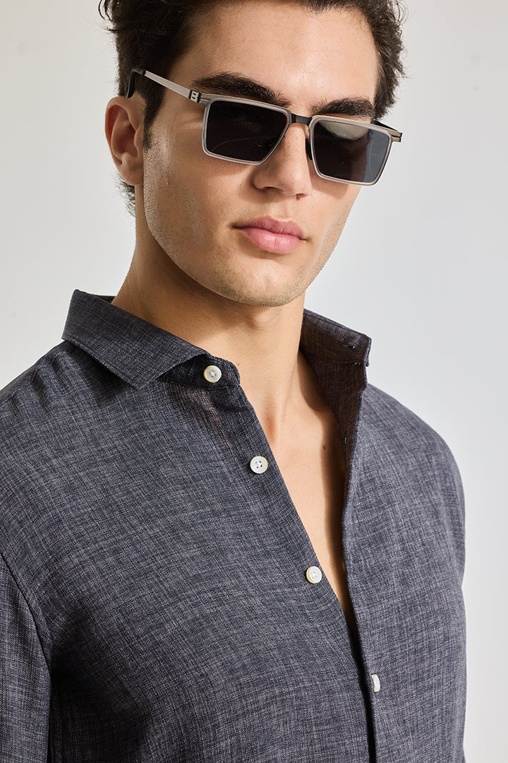 Charcoal Grey Textured Slim Fit Shirt