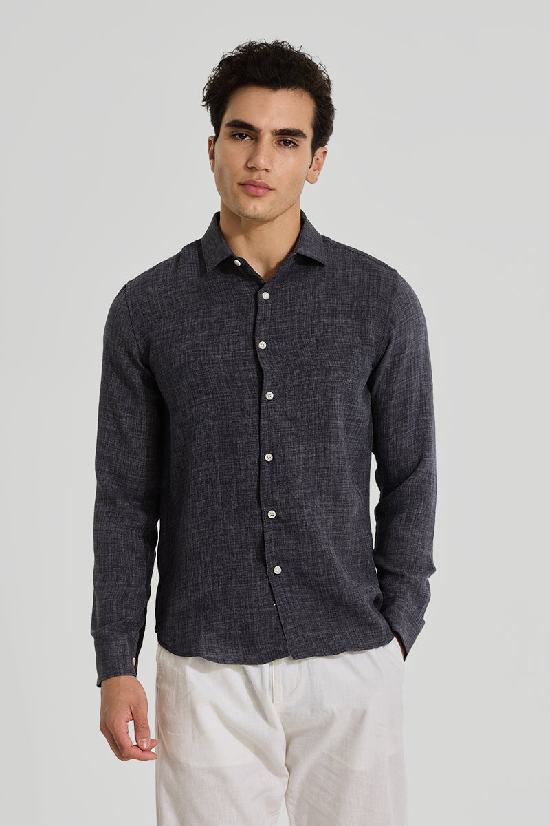 Charcoal Grey Textured Slim Fit Shirt