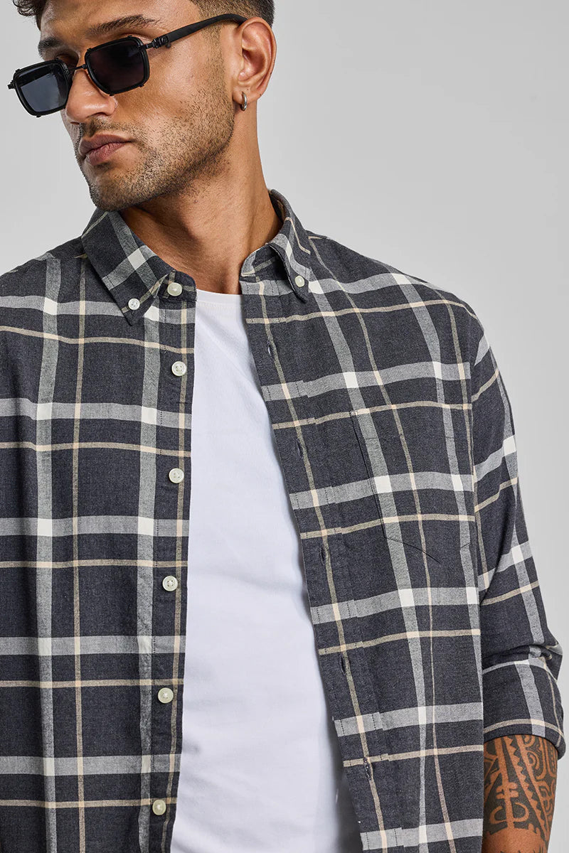 Grey Checks Slim Fit Shirt