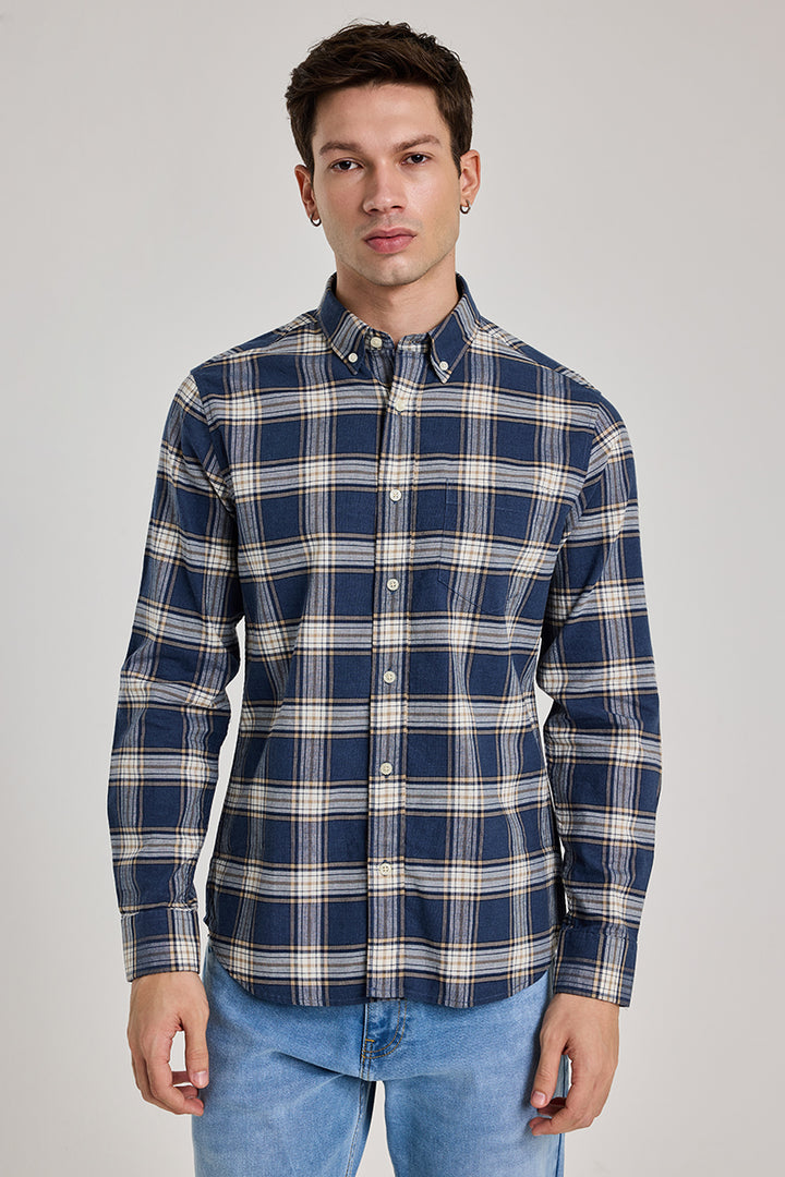 Dark Blue Checks Slim Fit Shirt