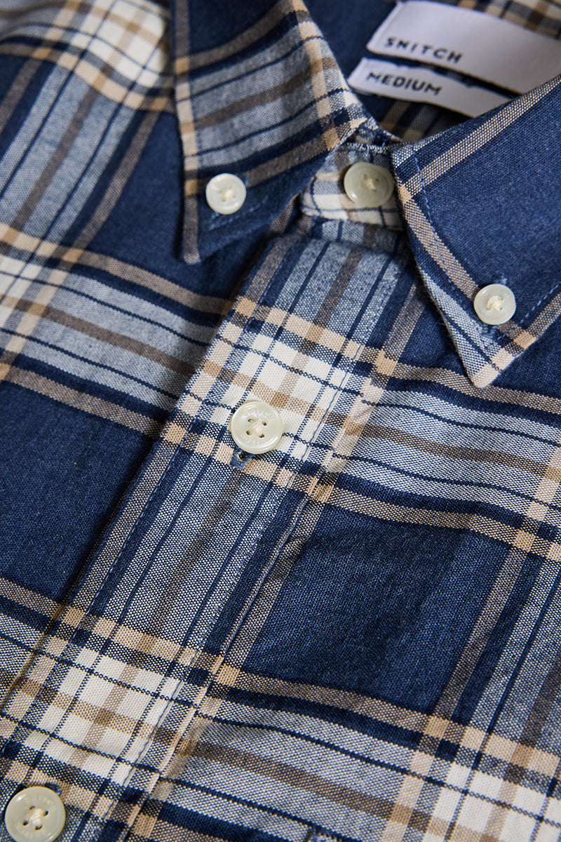 Dark Blue Checks Slim Fit Shirt