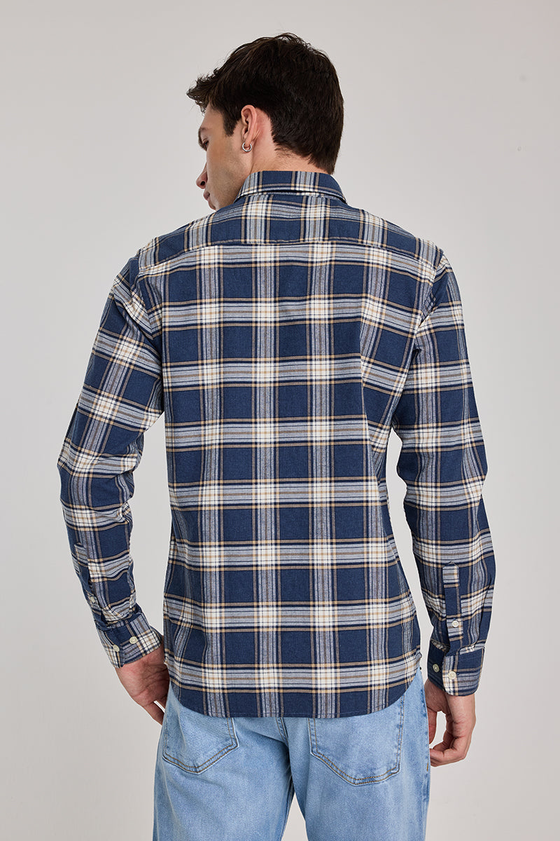 Dark Blue Checks Slim Fit Shirt