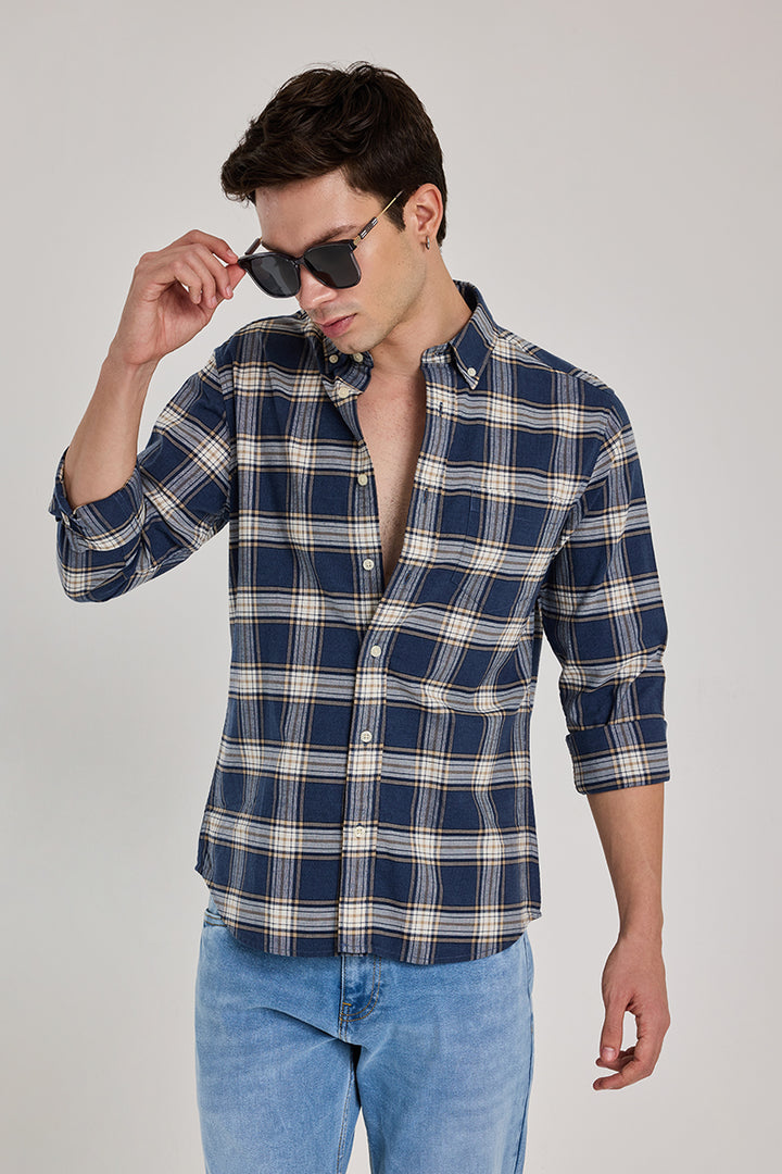 Dark Blue Checks Slim Fit Shirt