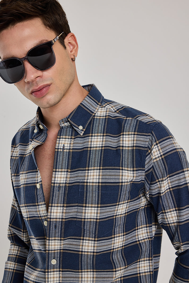 Dark Blue Checks Slim Fit Shirt