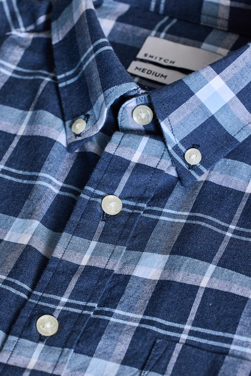 Dark Blue Checks Oxford Shirt