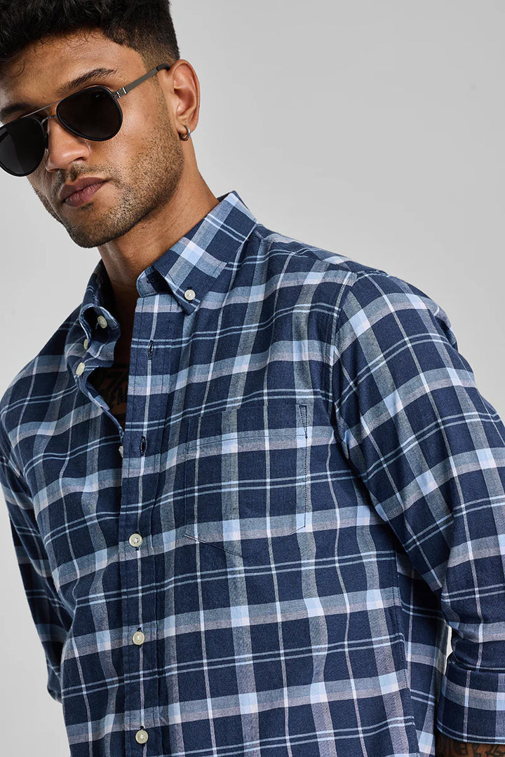 Dark Blue Checks Oxford Shirt