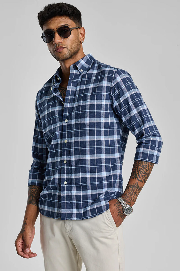 Dark Blue Checks Oxford Shirt