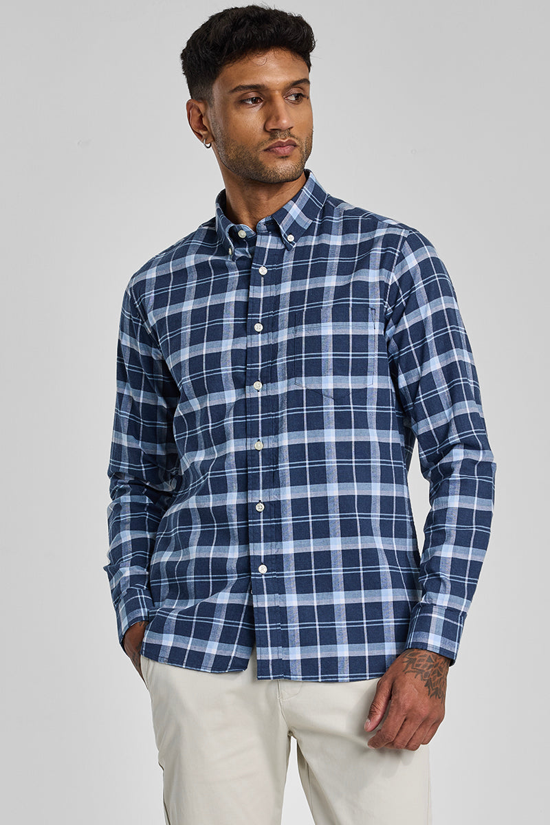 Dark Blue Checks Oxford Shirt