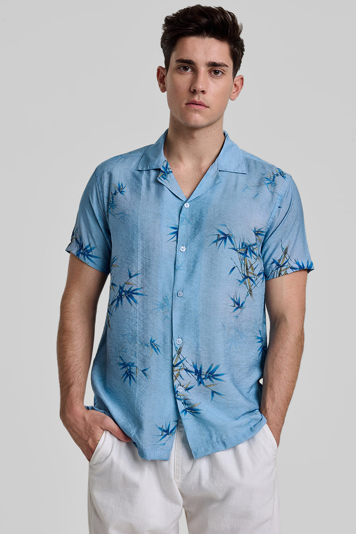 Blue Slim Fit Printed Shirt