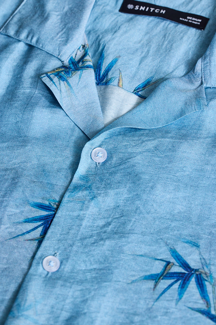 Blue Slim Fit Printed Shirt