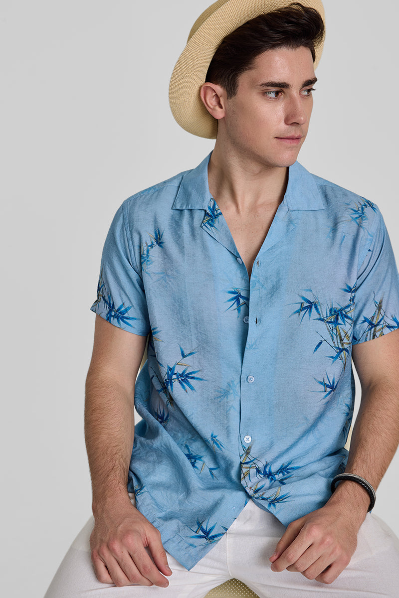 Blue Slim Fit Printed Shirt