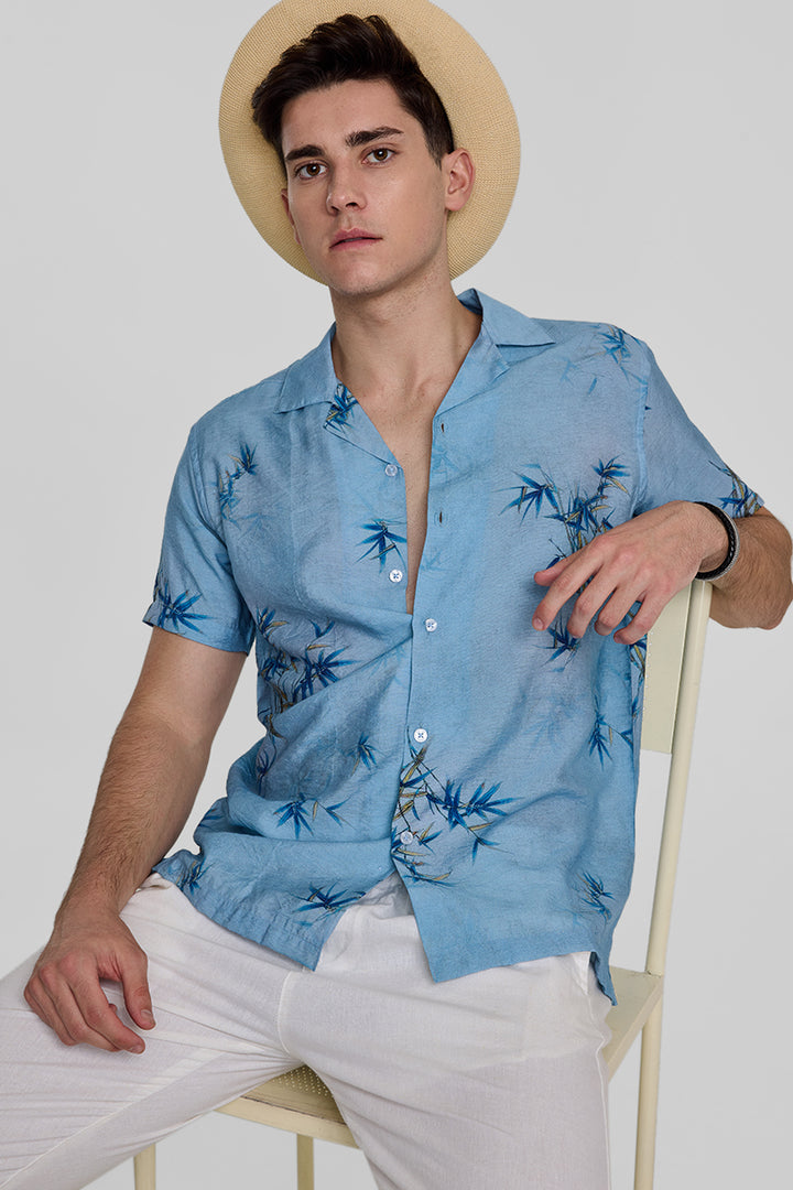 Blue Slim Fit Printed Shirt