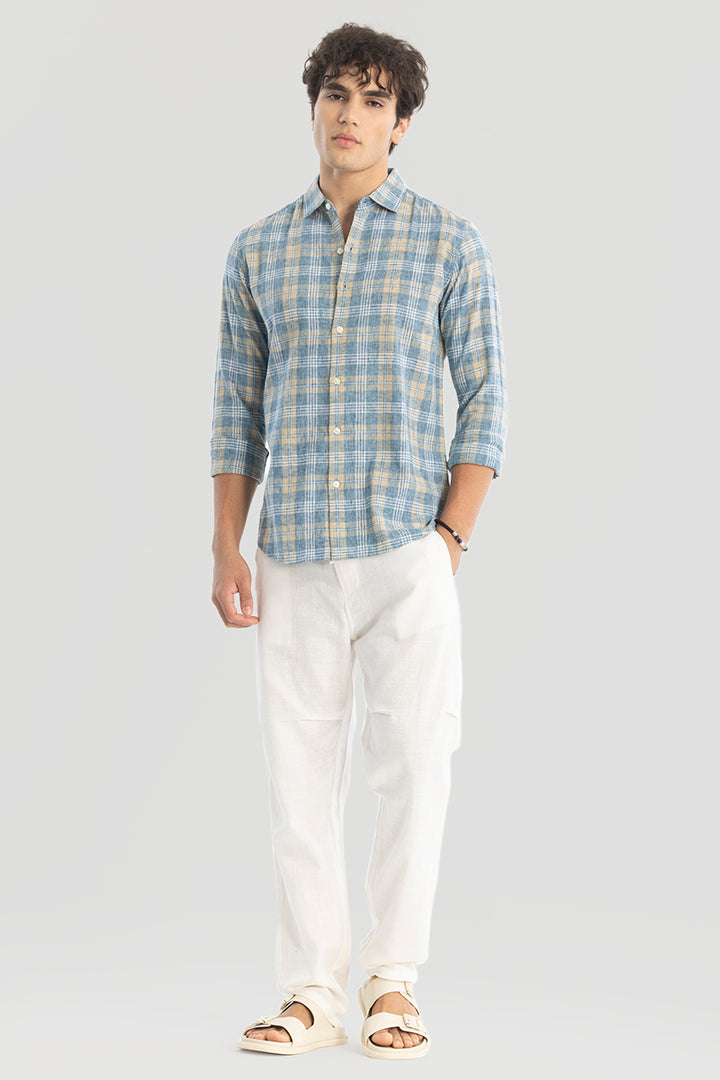 Blue Checks Linen Blend Shirt