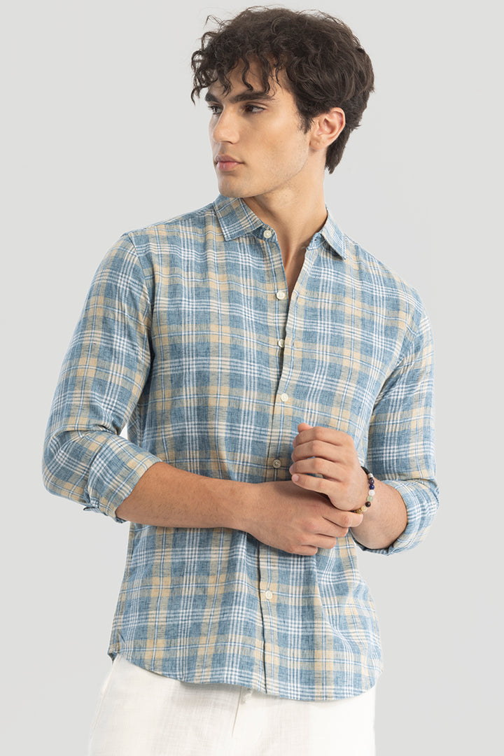 Blue Checks Linen Blend Shirt