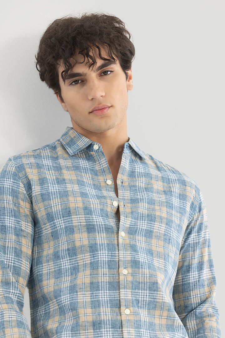 Blue Checks Linen Blend Shirt