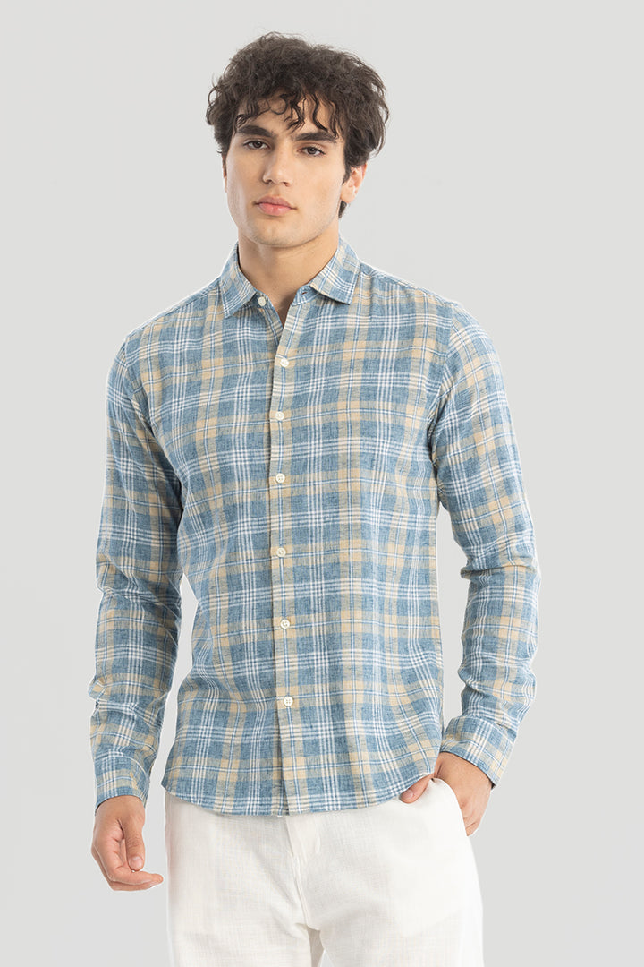 Blue Checks Linen Blend Shirt