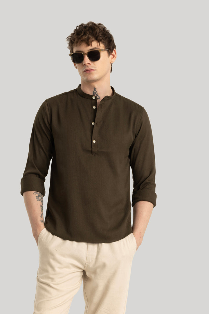 Rutger Dark Brown Textured Kurta