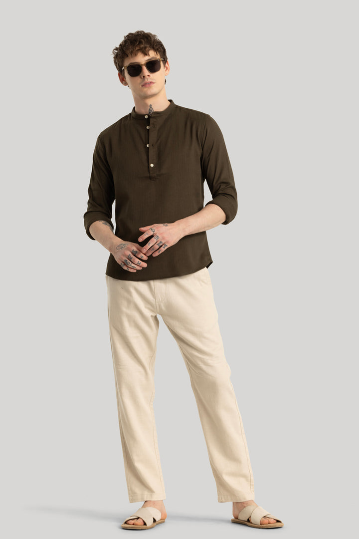 Rutger Dark Brown Textured Kurta