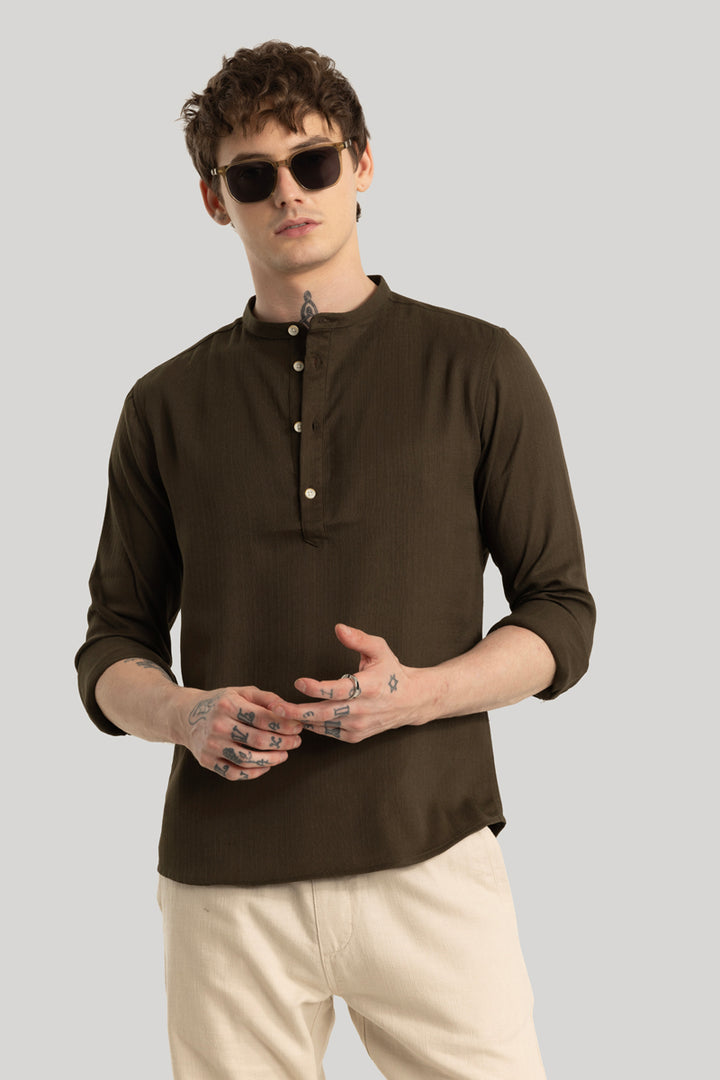 Rutger Dark Brown Textured Kurta