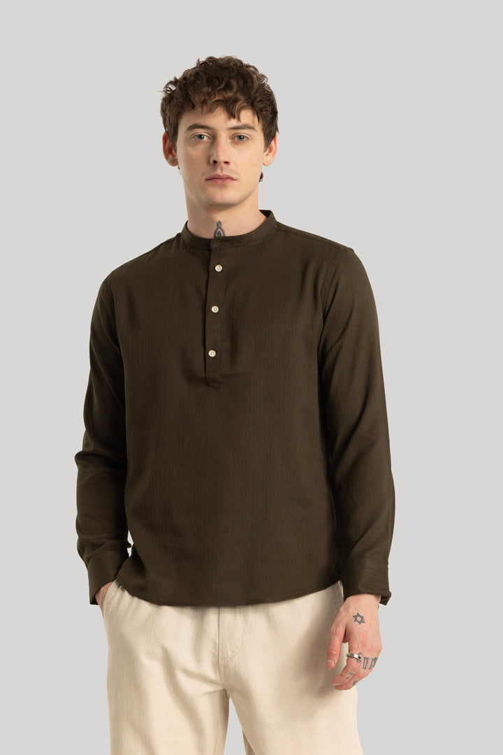 Rutger Dark Brown Textured Kurta