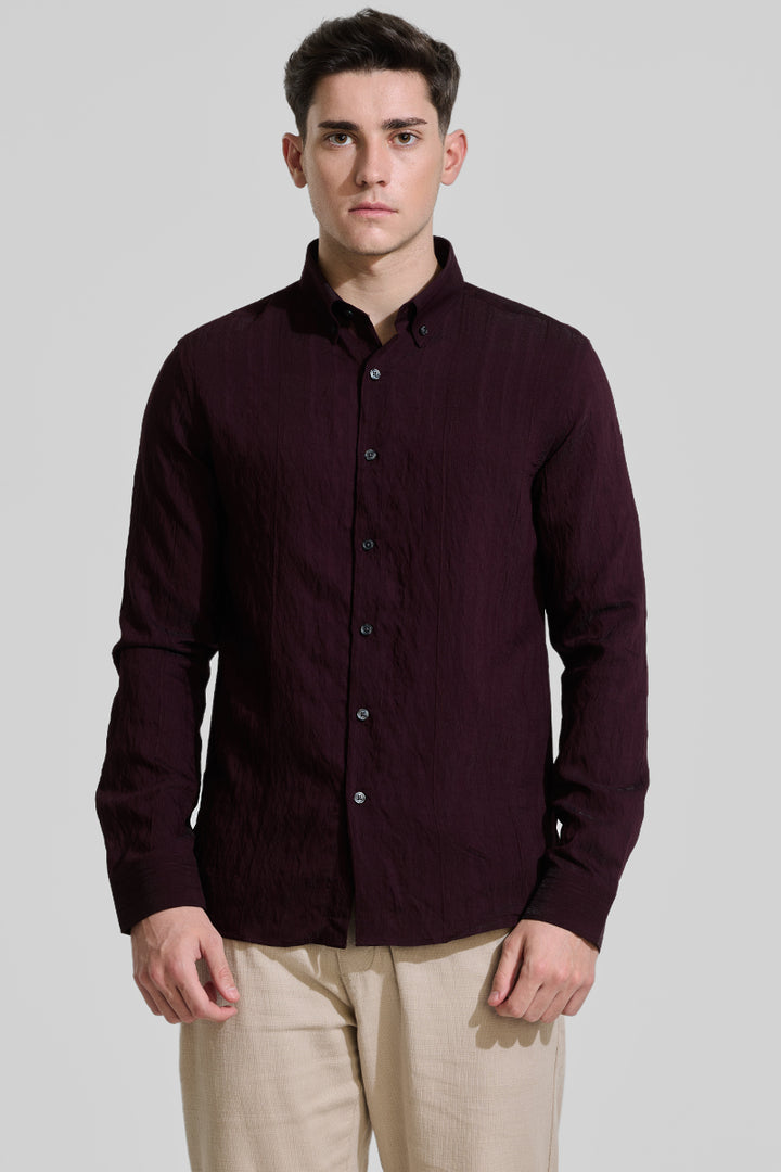 Burgundy Textured Slim Fit Shirt