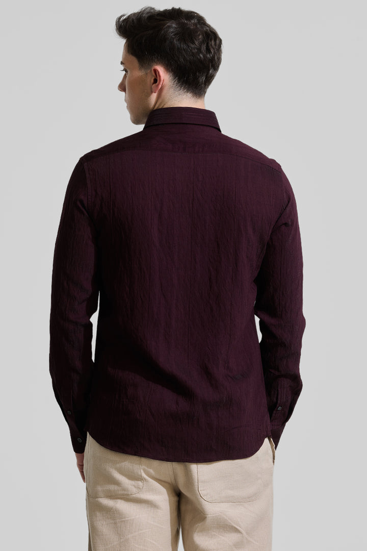 Burgundy Textured Slim Fit Shirt