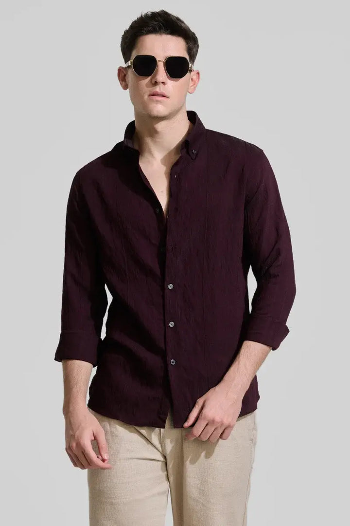 Burgundy Textured Slim Fit Shirt