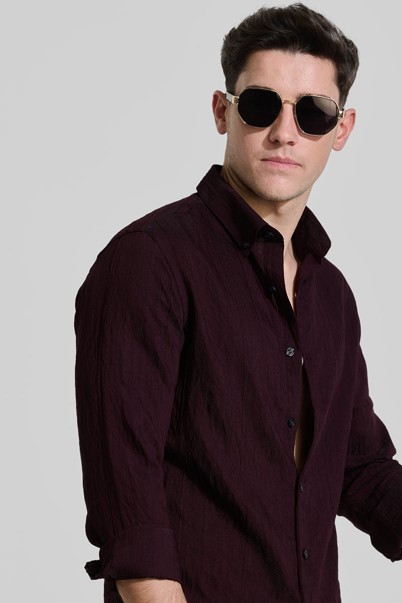 Burgundy Textured Slim Fit Shirt