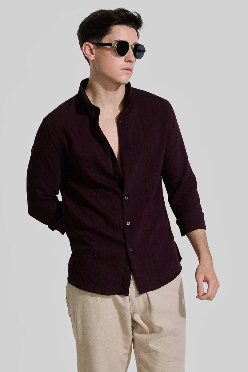 Burgundy Textured Slim Fit Shirt