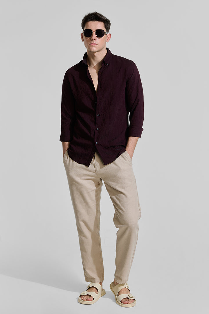 Burgundy Textured Slim Fit Shirt