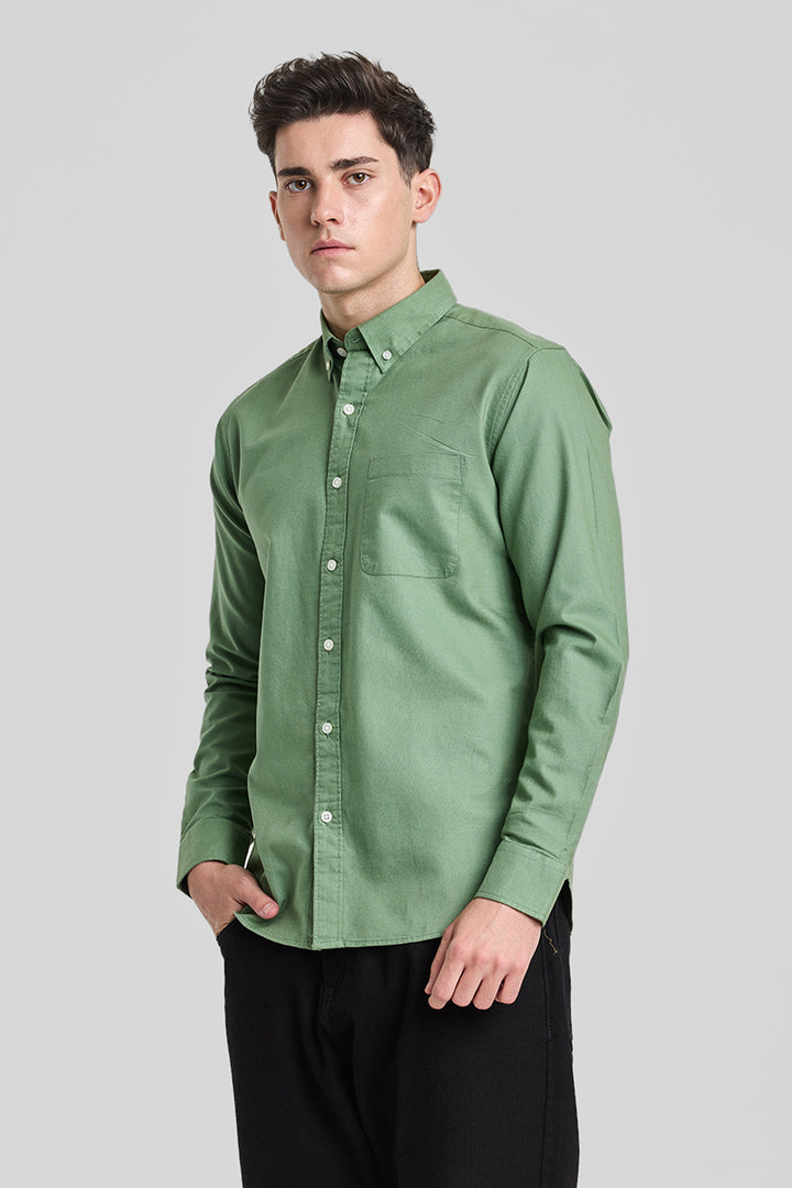 Green Solid Oxford Shirt