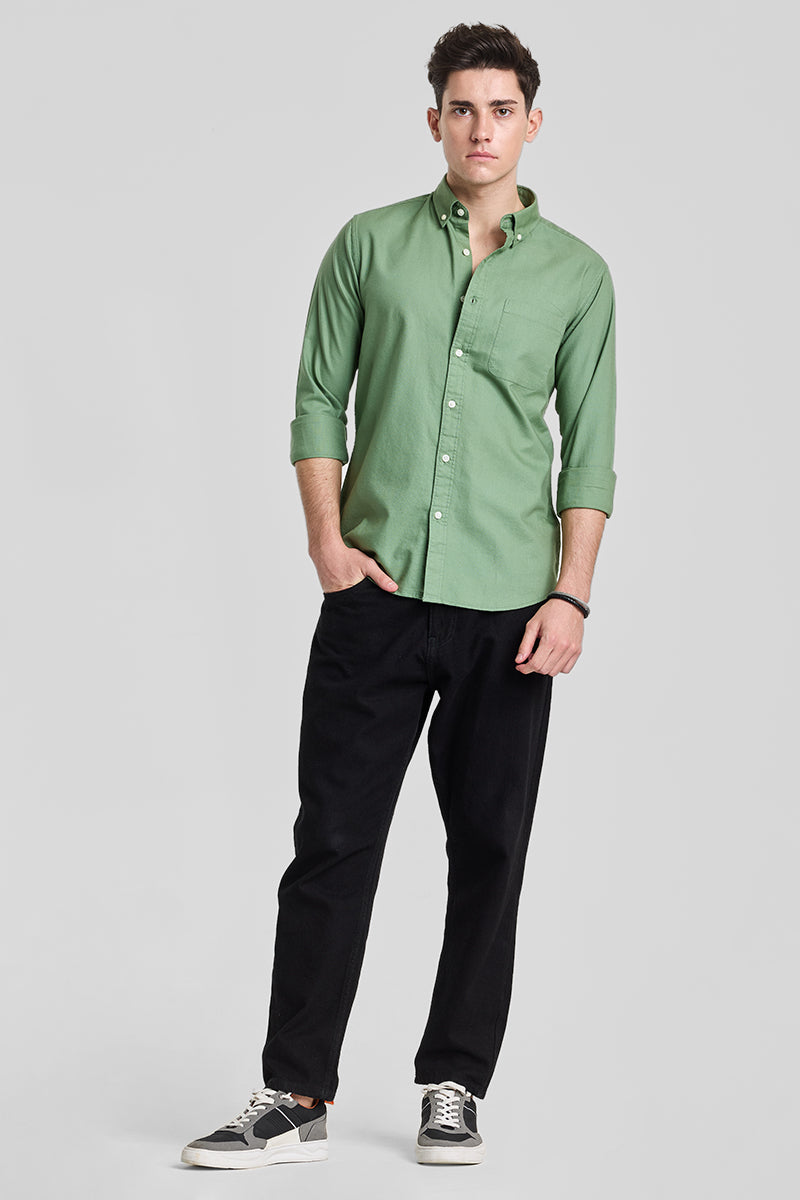 Green Solid Oxford Shirt