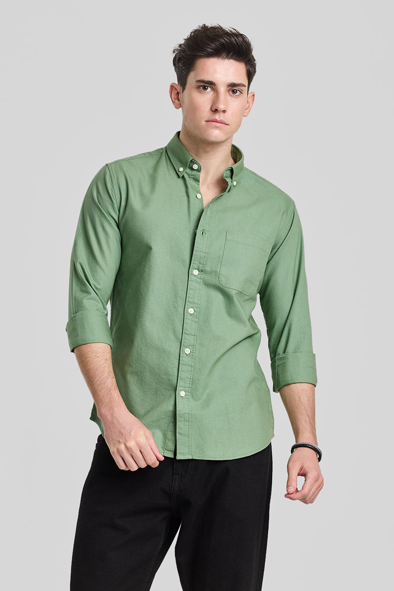 Green Solid Oxford Shirt