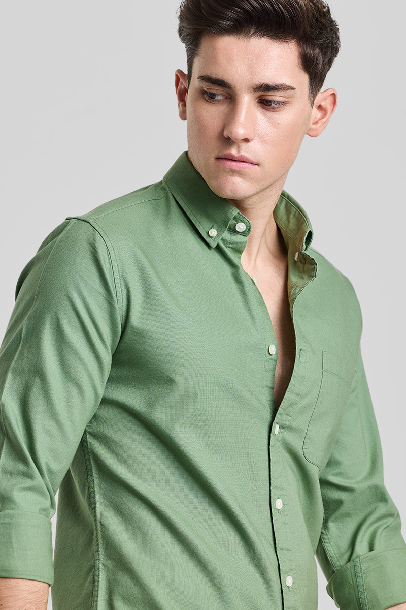 Green Solid Oxford Shirt