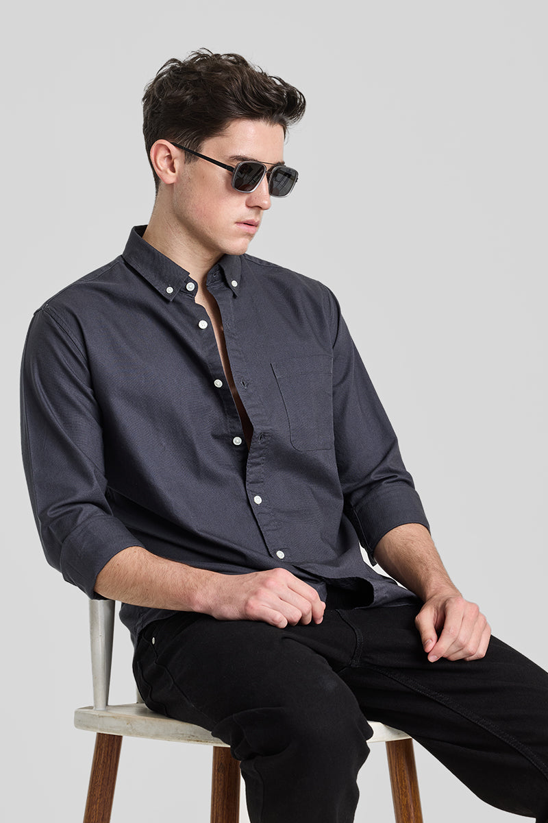 Charcoal Grey Solid Oxford Shirt