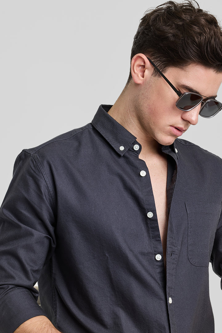 Charcoal Grey Solid Oxford Shirt