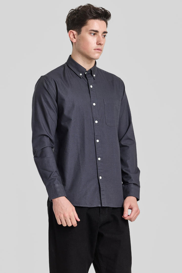 Charcoal Grey Solid Oxford Shirt