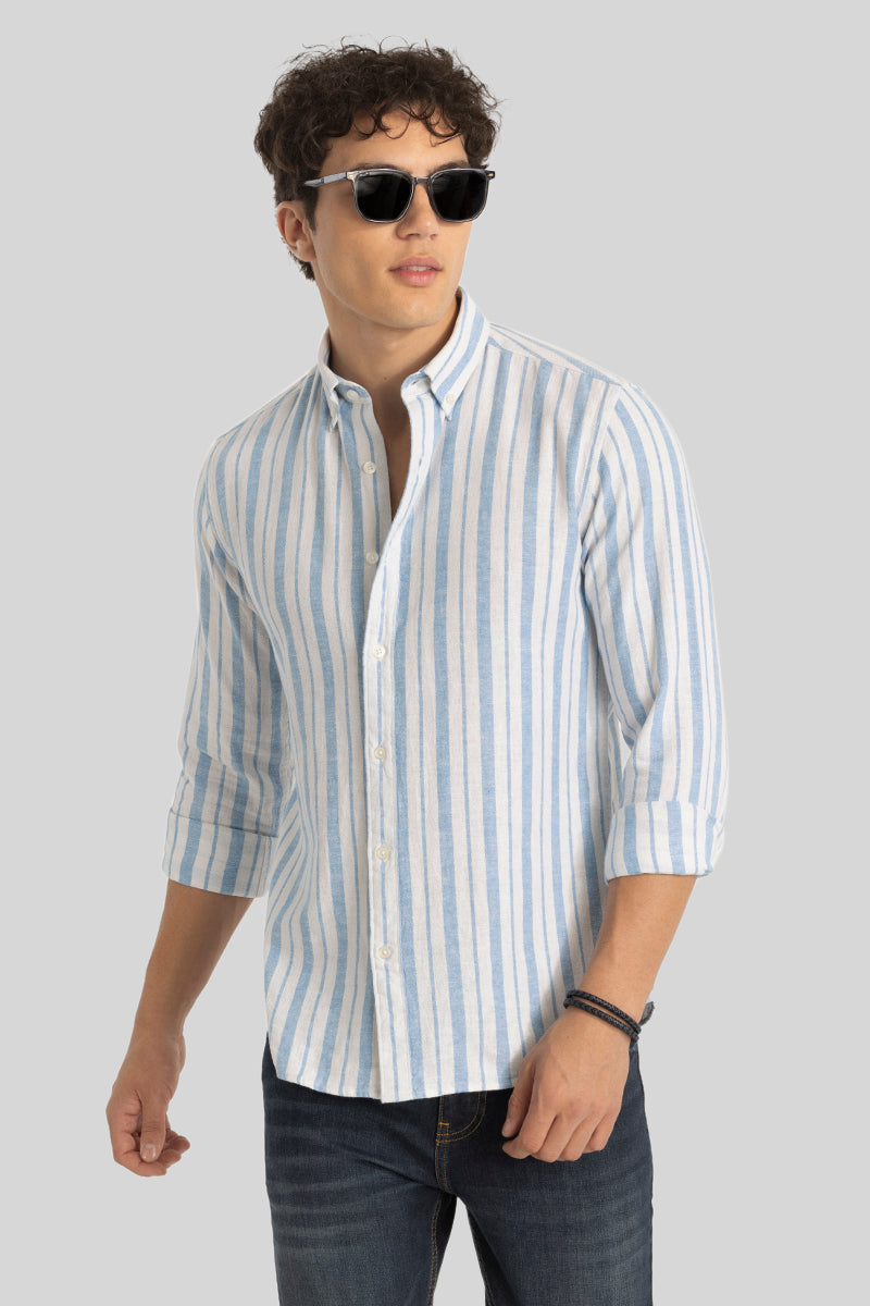 Blue Stripes Linen Blend Shirt