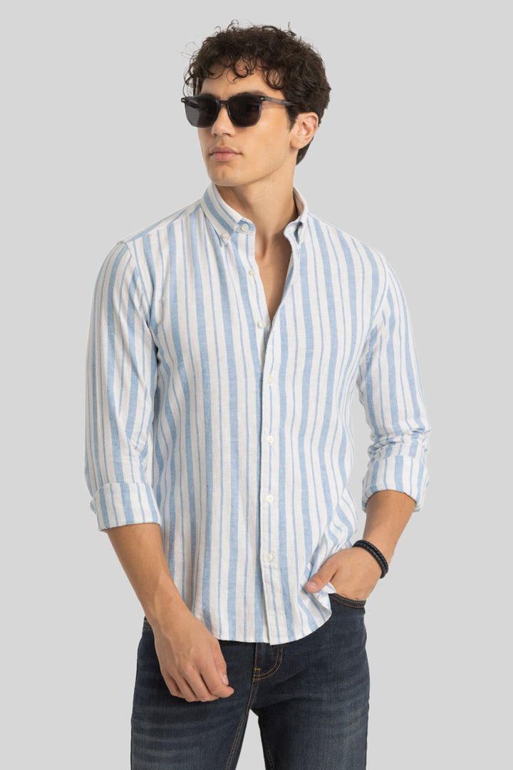 Blue Stripes Linen Blend Shirt