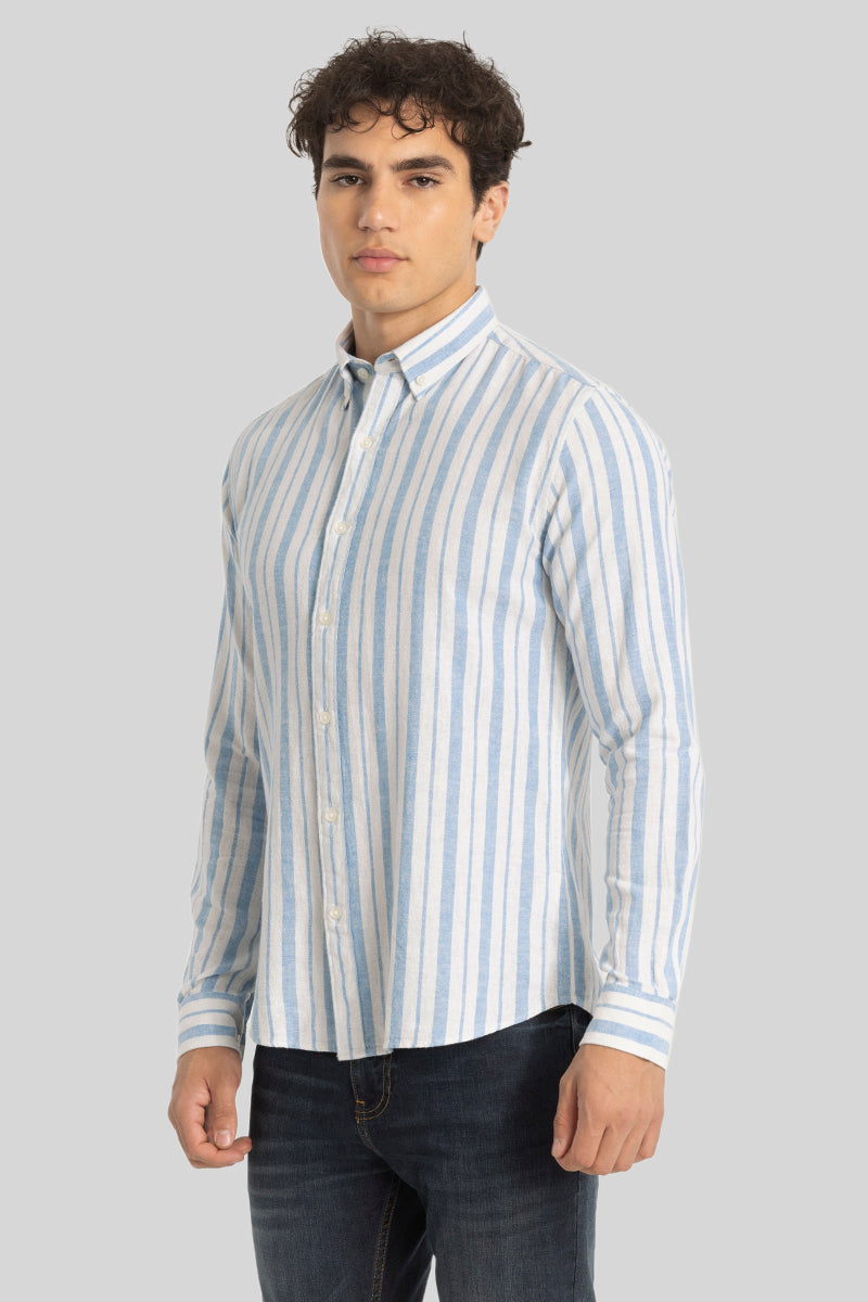 Blue Stripes Linen Blend Shirt