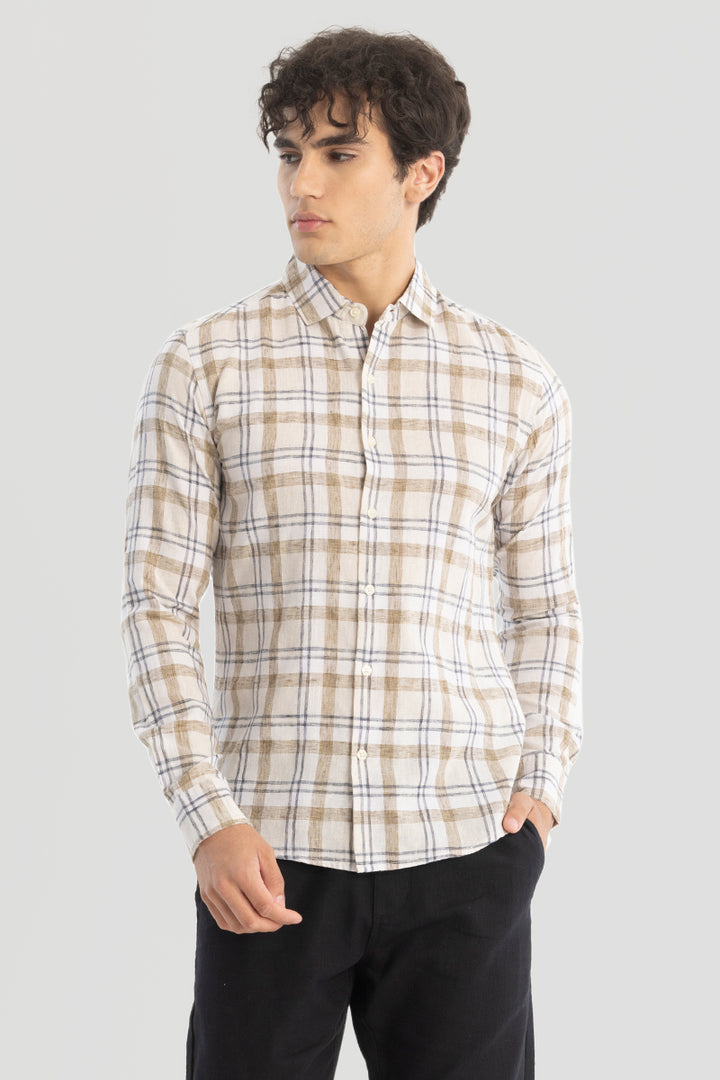 Beige Checks Linen Blend Shirt