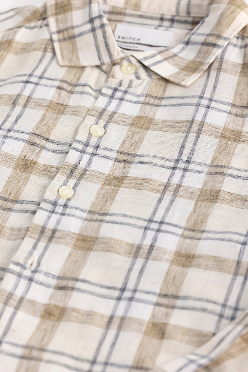 Beige Checks Linen Blend Shirt