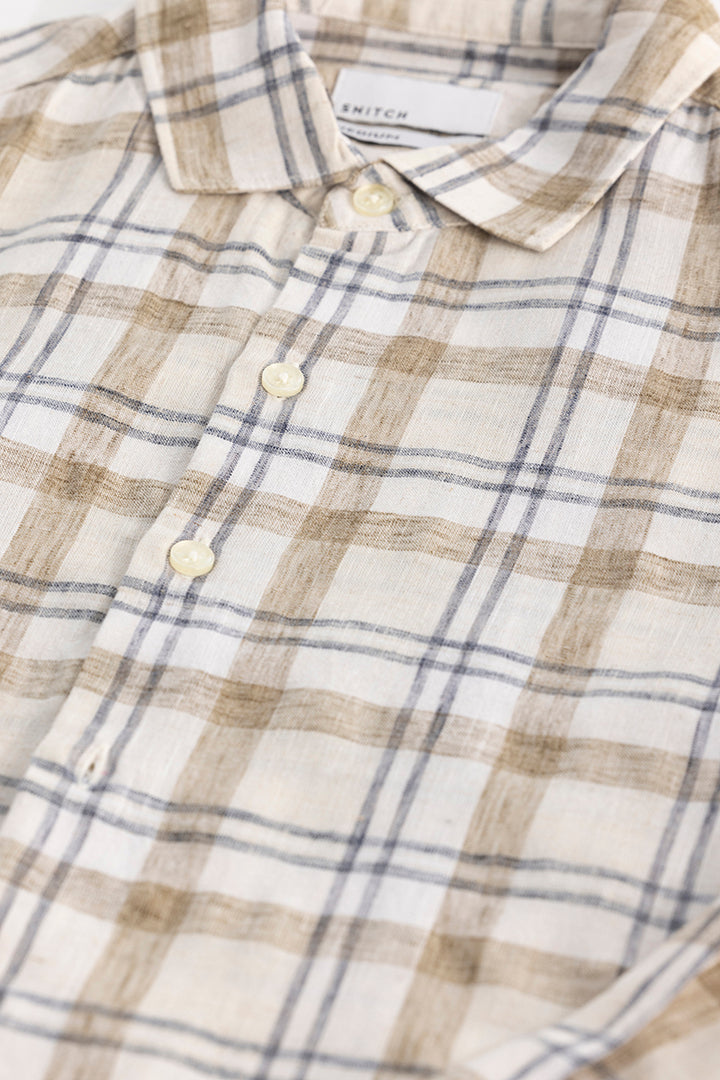 Beige Checks Linen Blend Shirt