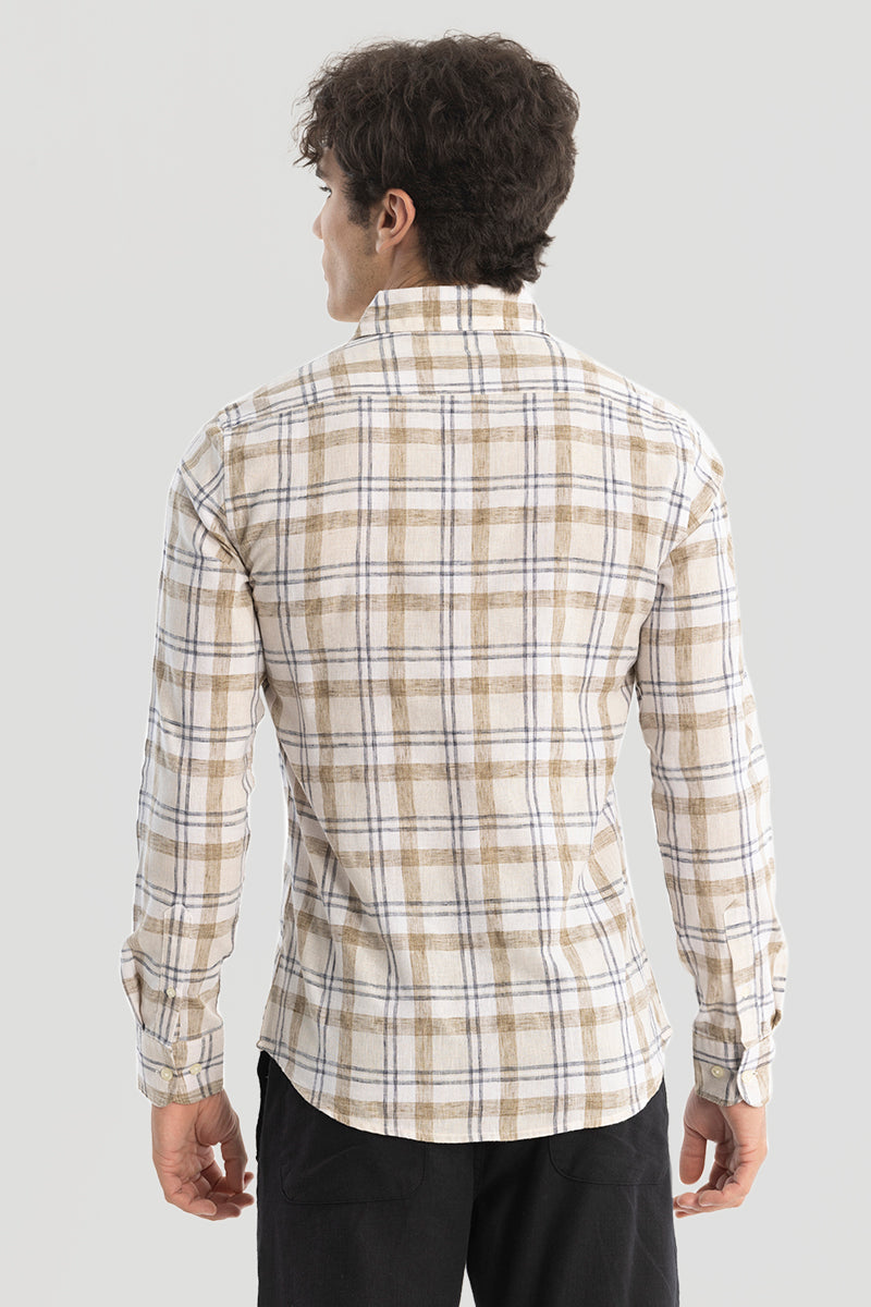 Beige Checks Linen Blend Shirt