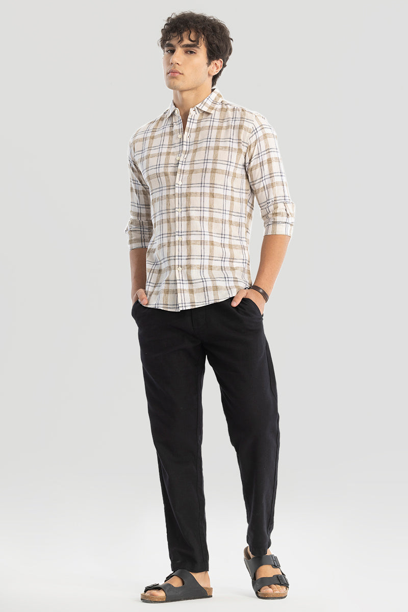 Beige Checks Linen Blend Shirt