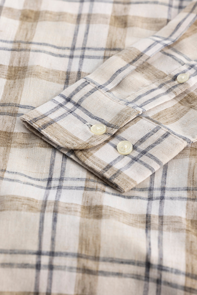 Beige Checks Linen Blend Shirt