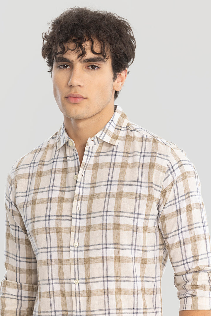 Beige Checks Linen Blend Shirt